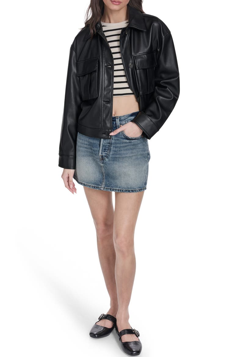 Faux Leather Shirt Jacket, Alternate, color, BLACK