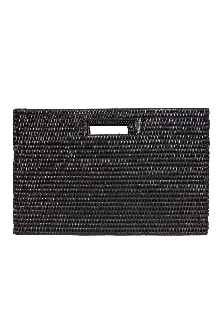 Rectangular Rattan Magazine Holder, Alternate, color, Tudor Black