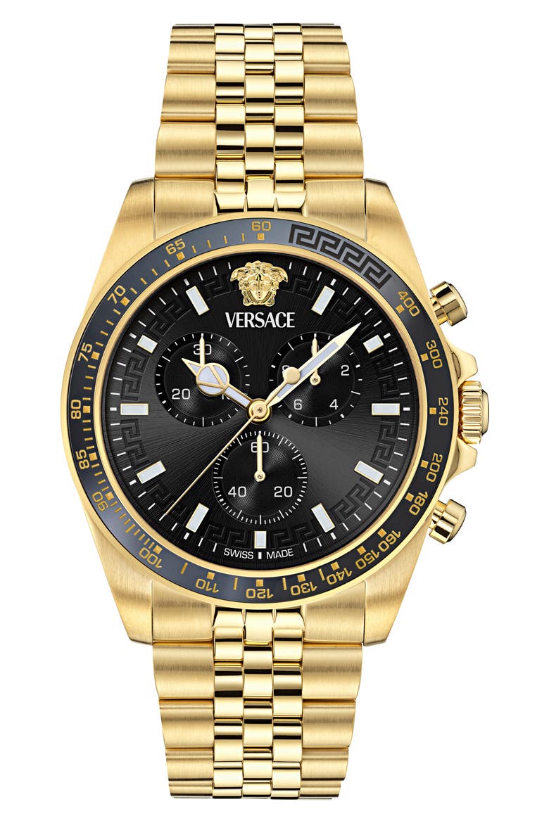 Greca Chronograph Wave Bracelet Watch, 43mm, Main, color, YELLOW GOLD