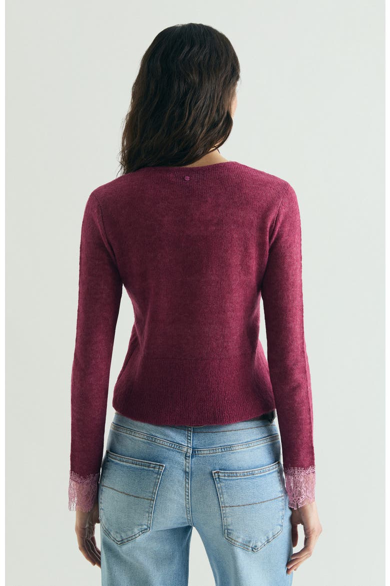 Lace knit cardigan, Alternate, color, Burgundy