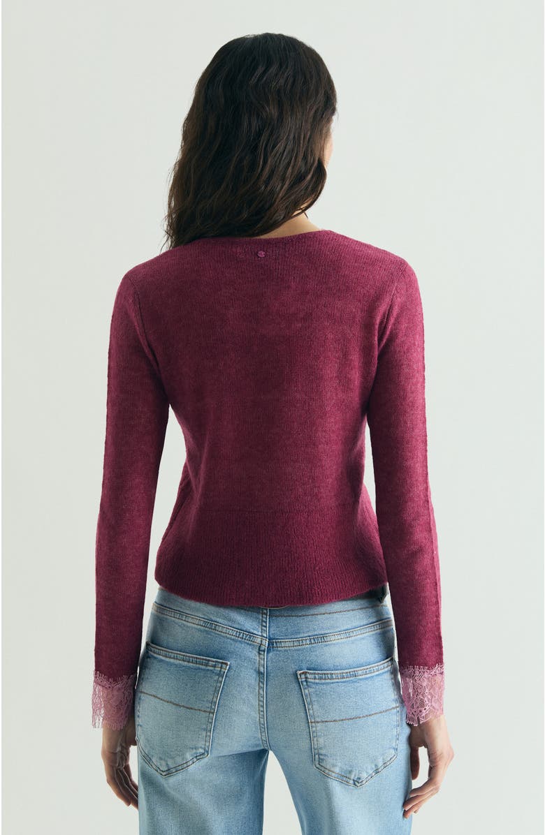 Scalpers Lace knit cardigan, Alternate, color, Burgundy