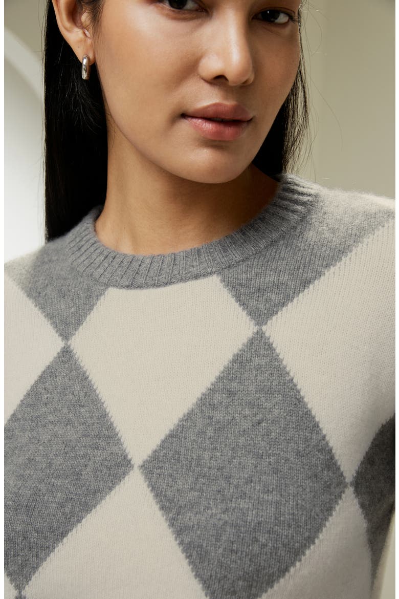 Women's Round Neck Diamond Pattern Cashmere Sweater, Alternate, color, Grey