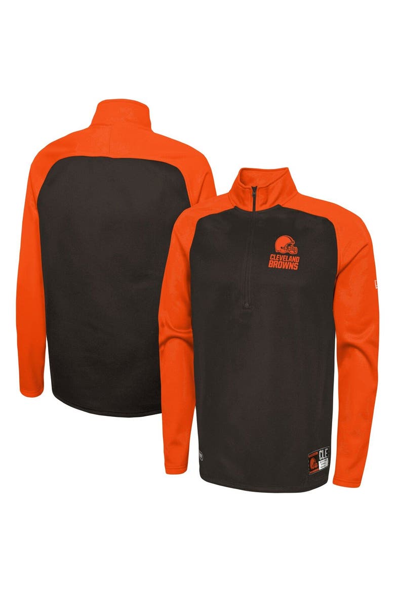 Men's New Era Brown Cleveland Browns Combine Authentic O-Line Raglan Half-Zip Jacket, Main, color, Brown