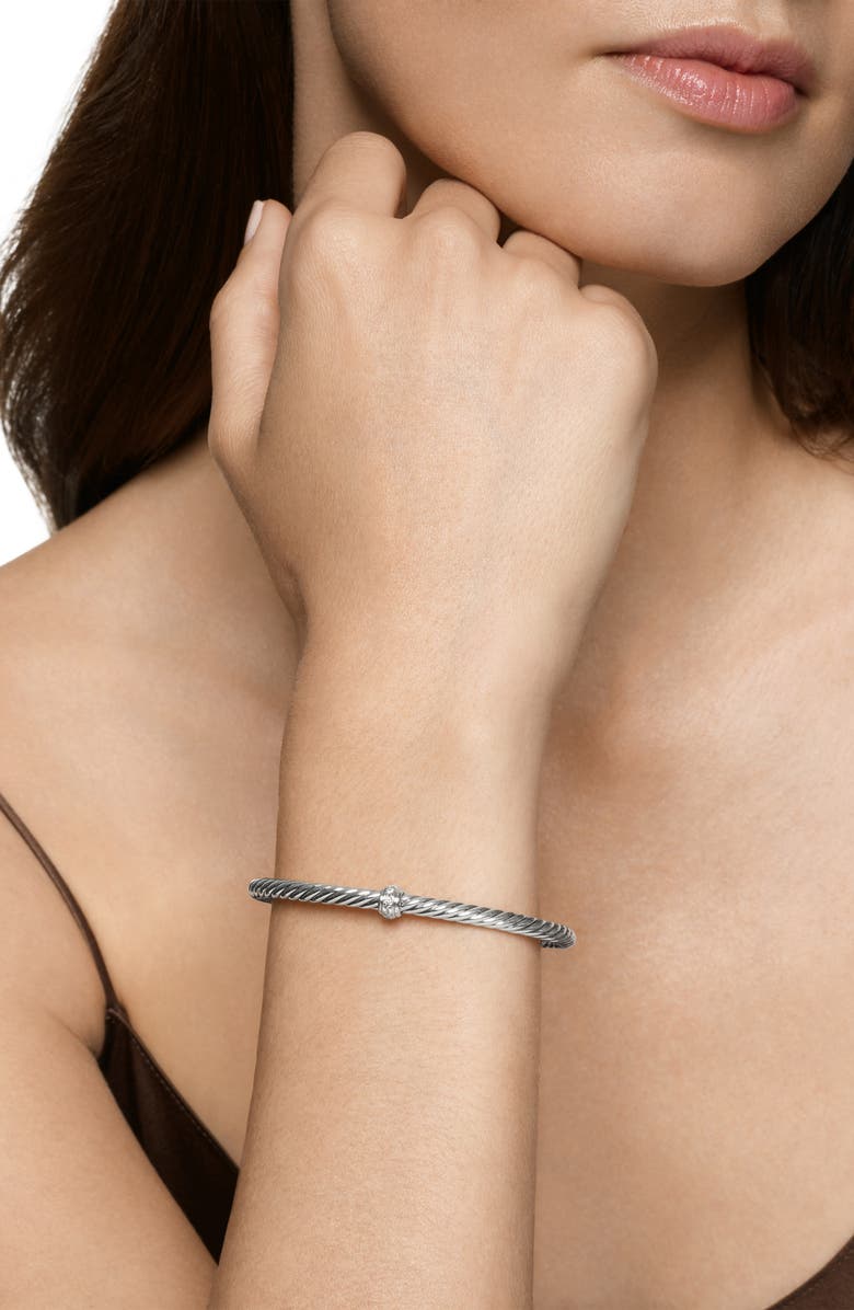 David Yurman Cable Flex Station Bracelet in Sterling Silver with Diamonds, 4mm, Alternate, color, Diamond