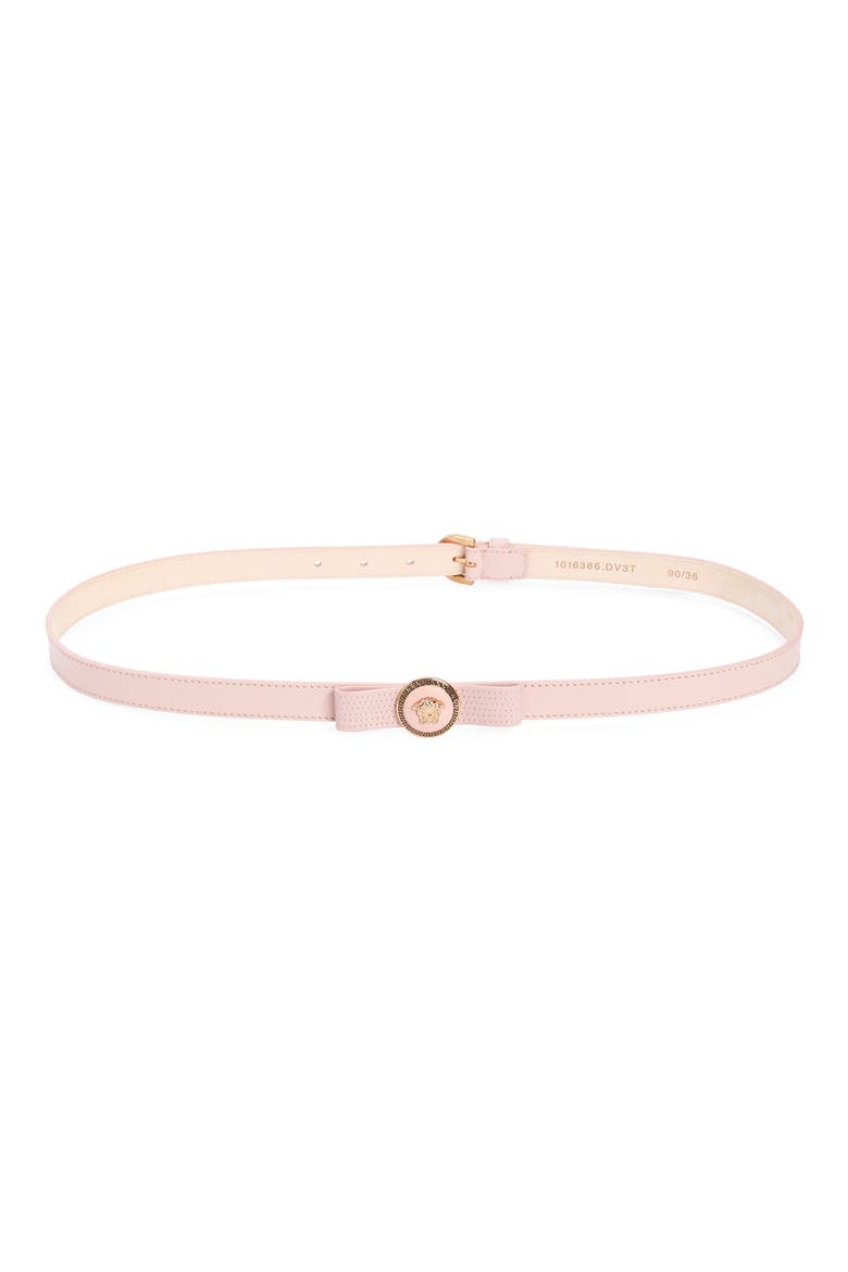 La Medusa Bow Leather Belt, Main, color, DUSTY ROSE-ORO VERSACE