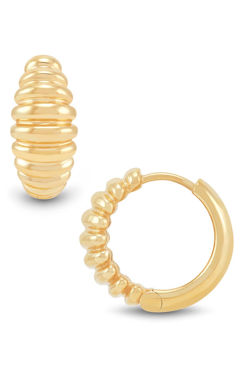 Frankie & Zoe Ribbed Huggie Hoop Earrings, Main, color, Yellow Gold