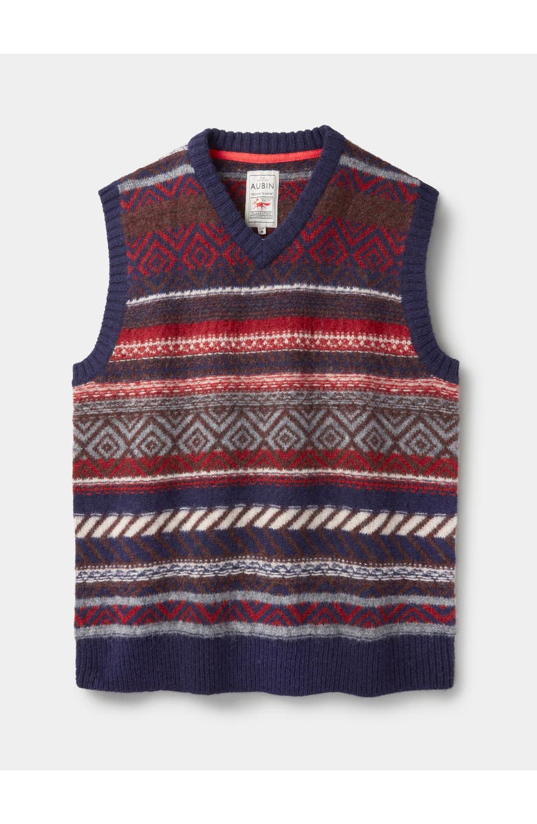 Aubin Fair Isle Slipover Wool Vest, Alternate, color, Navy/Red Mix