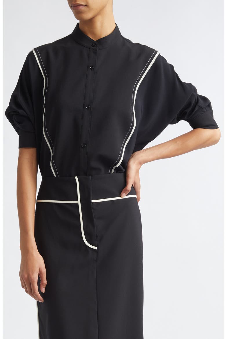 Eskil Outlined Bib Button-Up Shirt, Main, color, BLACK