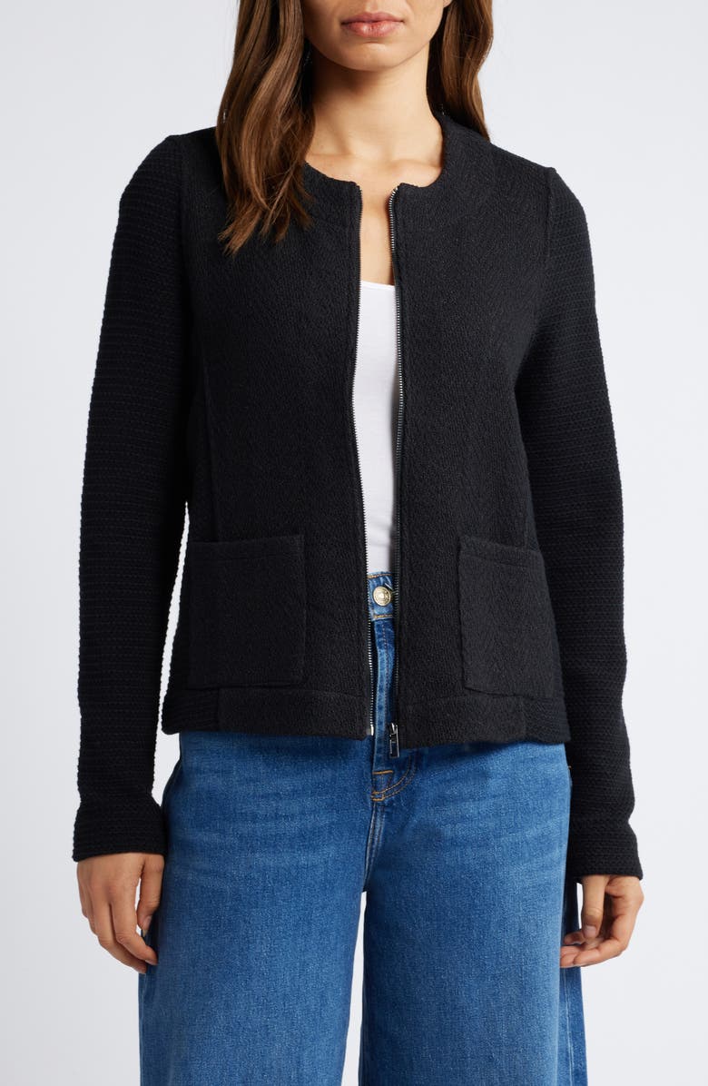 NIC+ZOE Mix Zip Front Knit Jacket, Main, color, 
