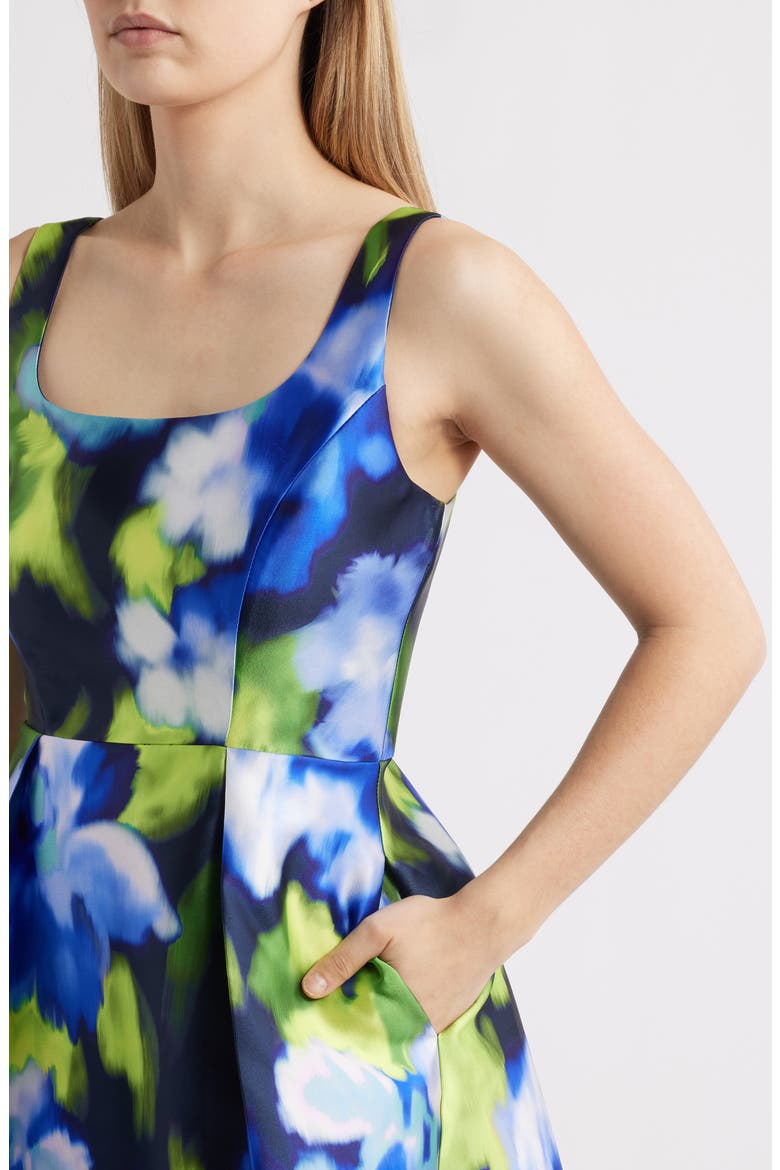 Print Pleated Sleeveless Midi Dress, Alternate, color, NAVY MULTI