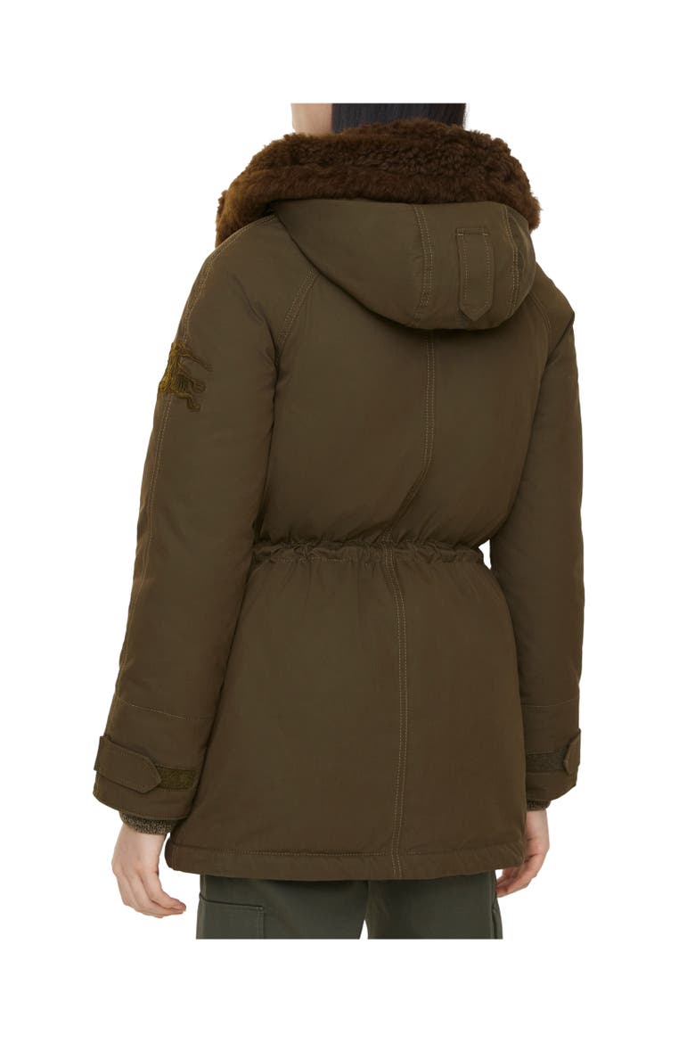 Shearling Trim Gabardine Parka, Alternate, color, Juniper green