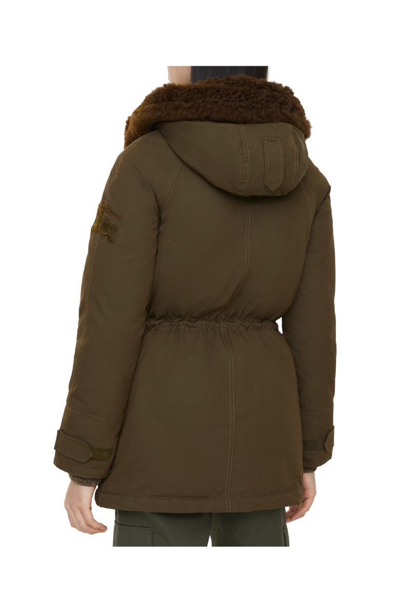 Burberry Shearling Trim Gabardine Parka, Alternate, color, Juniper Green