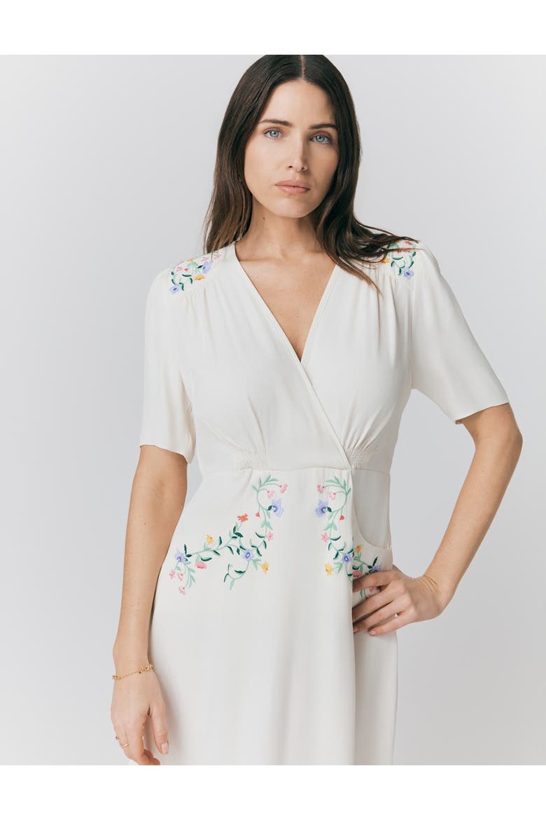 Maeve Embroidered Crepe Midi Tea Dress, Alternate, color, Ivory