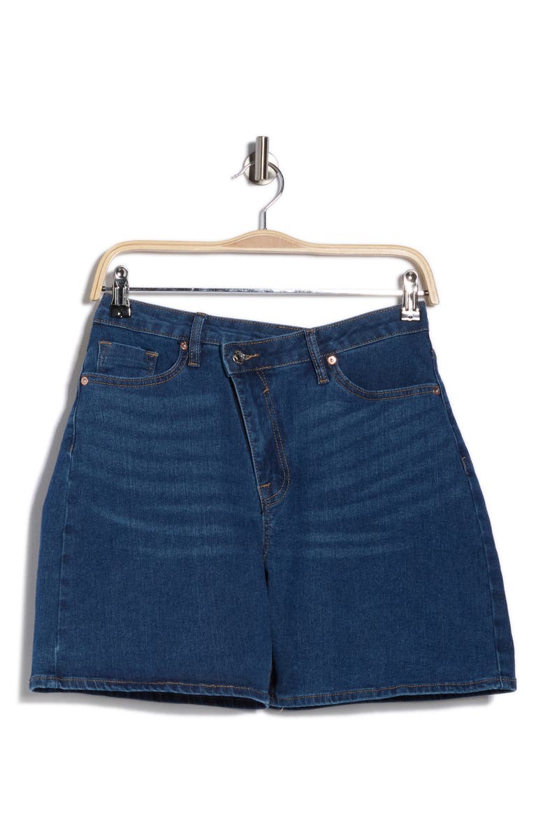 Cross Waist Denim Bermuda Shorts, Alternate, color, INDIGO