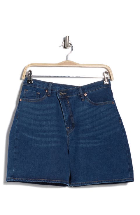 Cross Waist Denim Bermuda Shorts