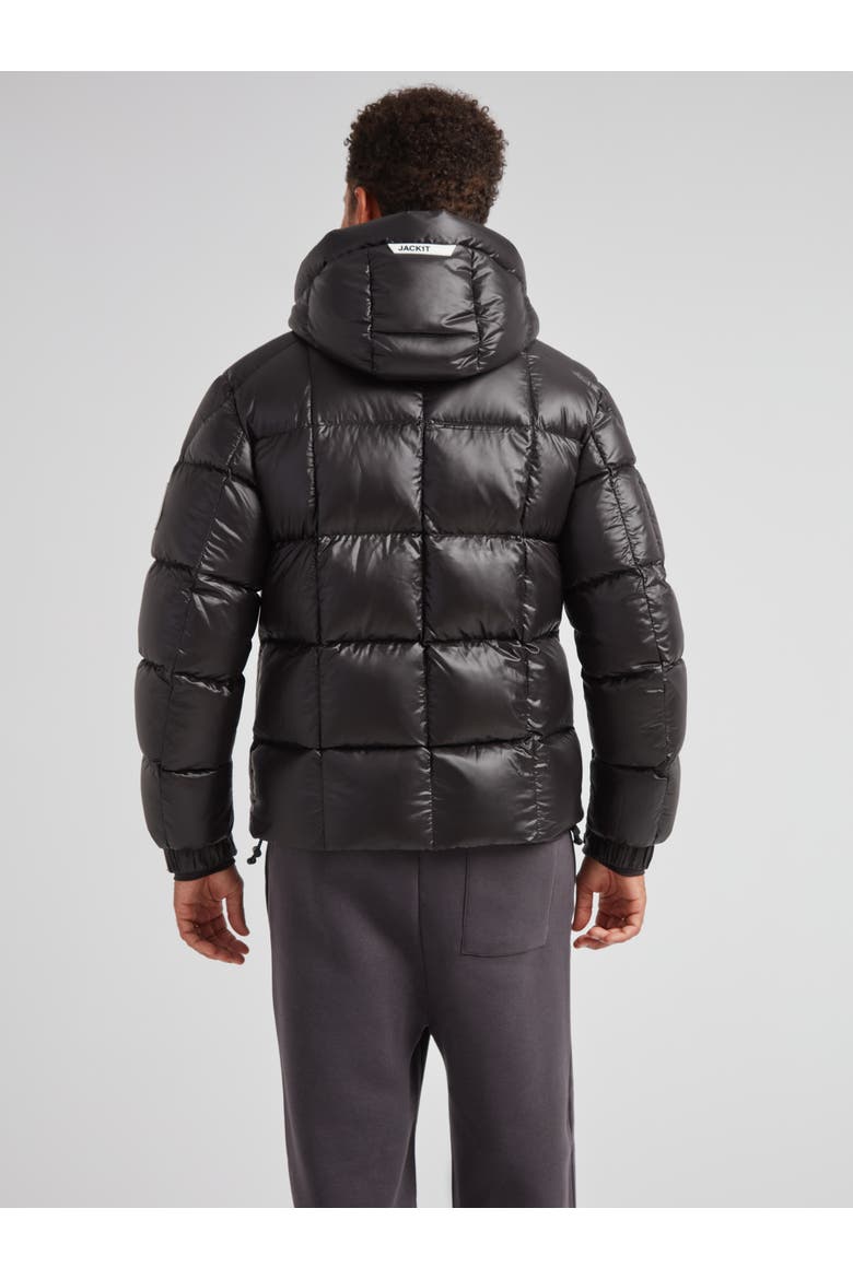 EZ Boxed Hooded Racer Puffer Jacket, Alternate, color, BLACK/BLACK