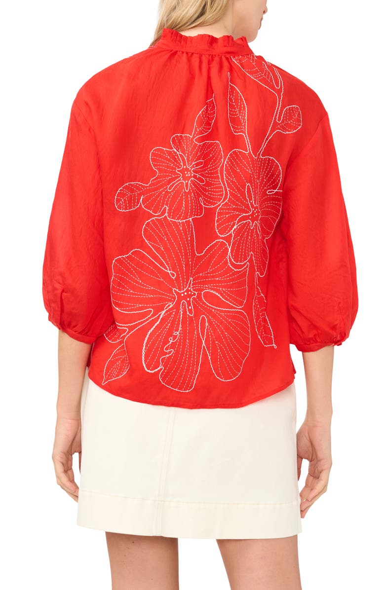 Vince Camuto Embroidered Top, Alternate, color, Lobster Red