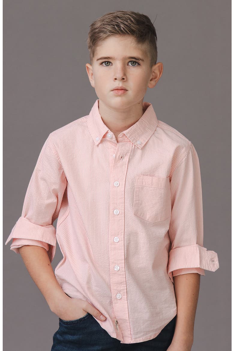 Kids' Organic Long Sleeve Seersucker Shirt, Alternate, color, Tonal Rose Seersucker