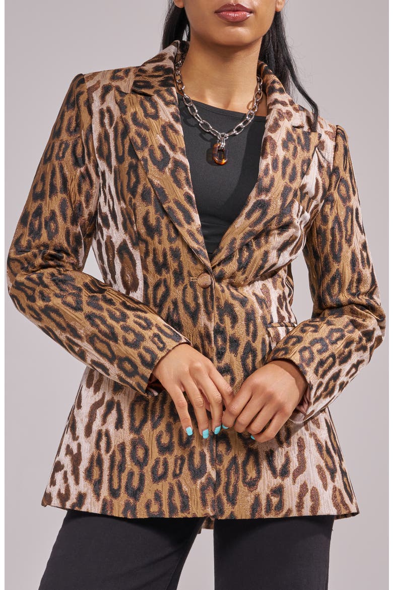 Femme Leopard Print Woven Blazer, Main, color, TAN MULTI