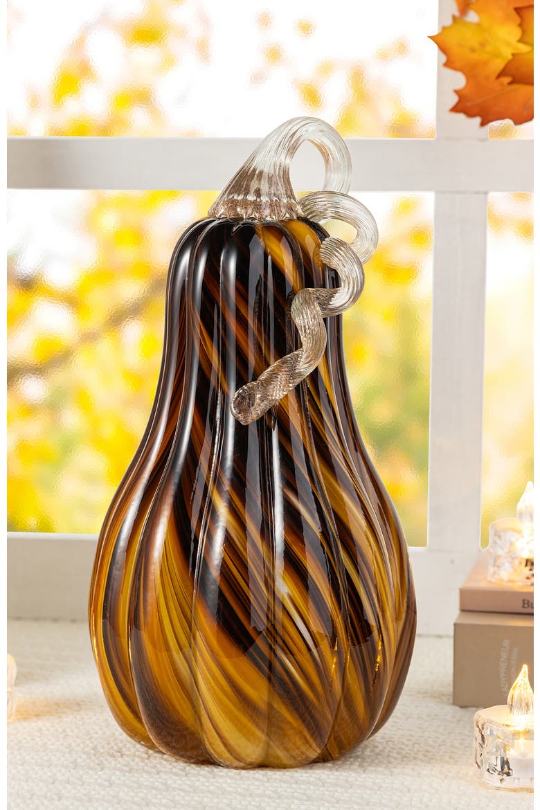 Multi Brown Striped Large Glass Gourd Pumpkin, Alternate, color, Brown