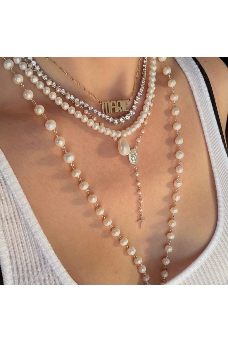 The Calista Convertible Pearl Rosary Necklace, Alternate, color, White