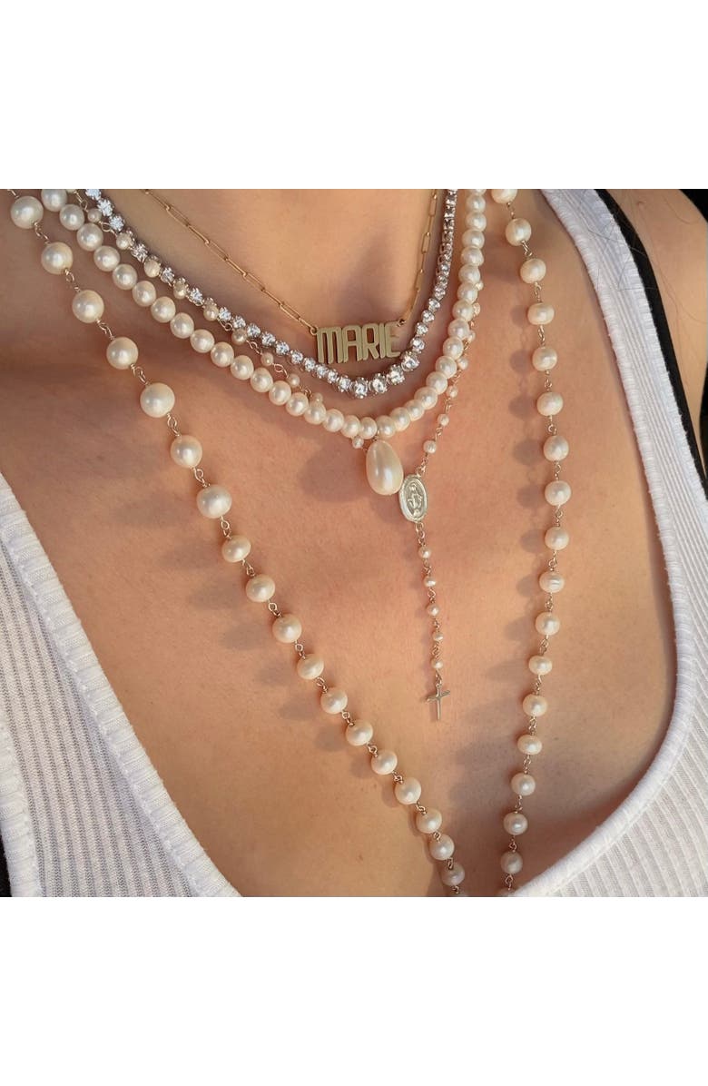 Leni James The Amelia Pearl Rosary Necklace, Alternate, color, White, Silver