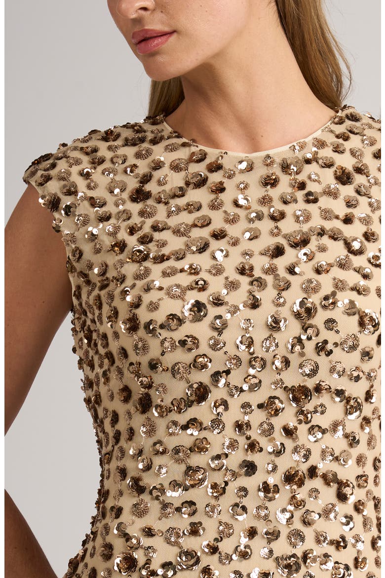 Rosie Sequin Cap Sleeve Sheath Midi Dress, Alternate, color, LIGHT CHAMPAGNE