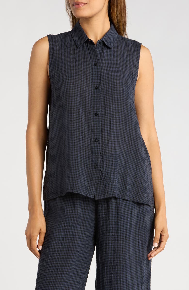 Eileen Fisher Classic Organic Linen Button-Up Shirt, Main, color, Ocean