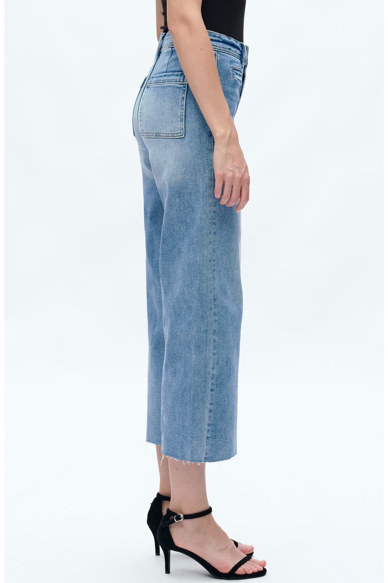 Seamed High Waist Raw Hem Crop Wide Leg Jeans, Alternate, color, ICE BLUE