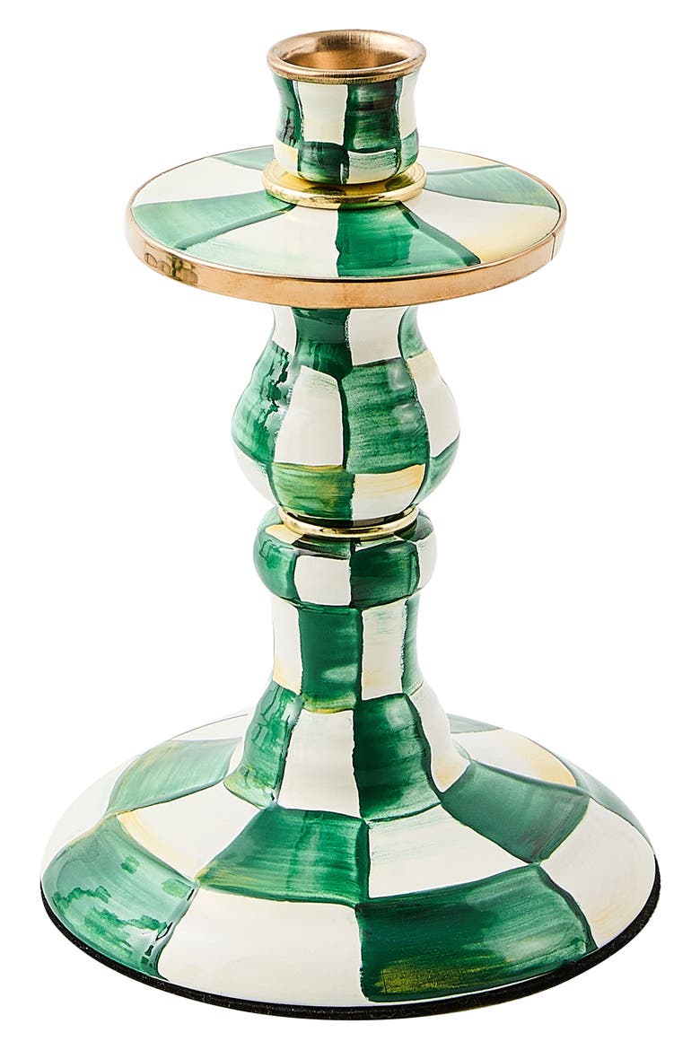 Emerald Check Small Enameled Steel Candleholder, Main, color, EMERALD