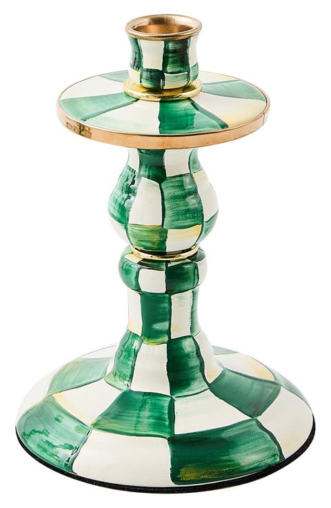 Emerald Check Small Enameled Steel Candleholder