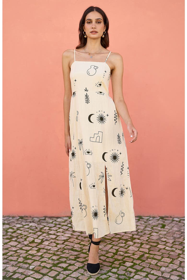 Mystic Print Midi Dress, Alternate, color, Ivory