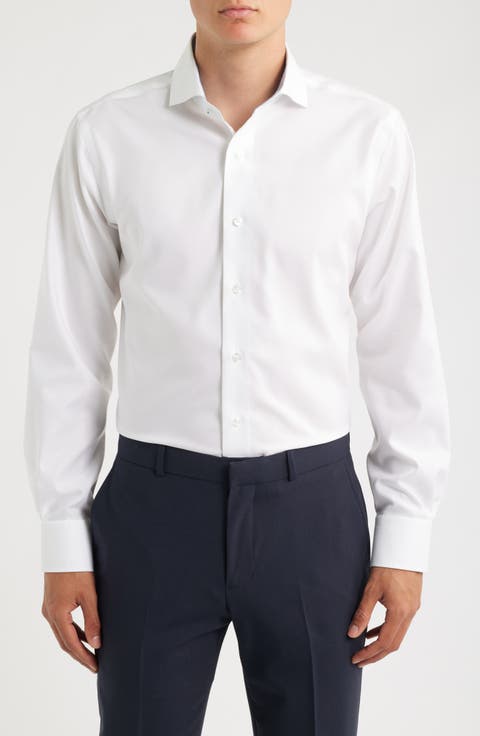 Trim Fit Solid White Textured Cotton Dress Shirt (Regular, Big & Tall)