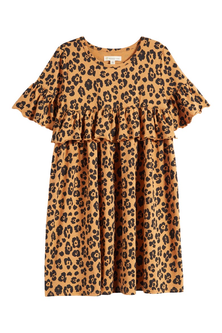 Kids' Ruffle Dress, Main, color, TAN BISCUIT CHEETAH