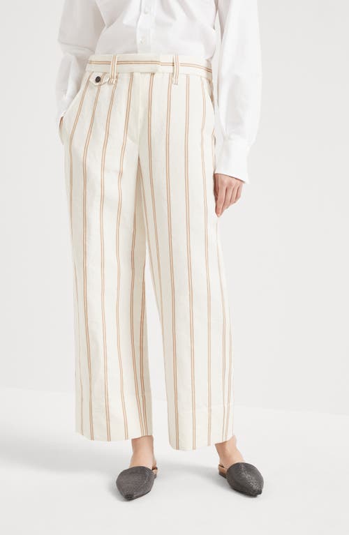 Brunello Cucinelli Cropped Striped Linen And Cotton-blend Wide-leg Pants In Panama