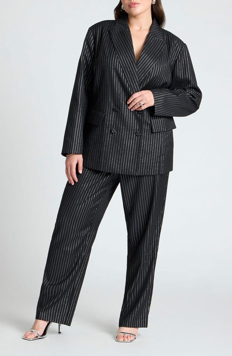 ELOQUII Metallic Pinstripe Straight Leg Pants, Alternate, color, 