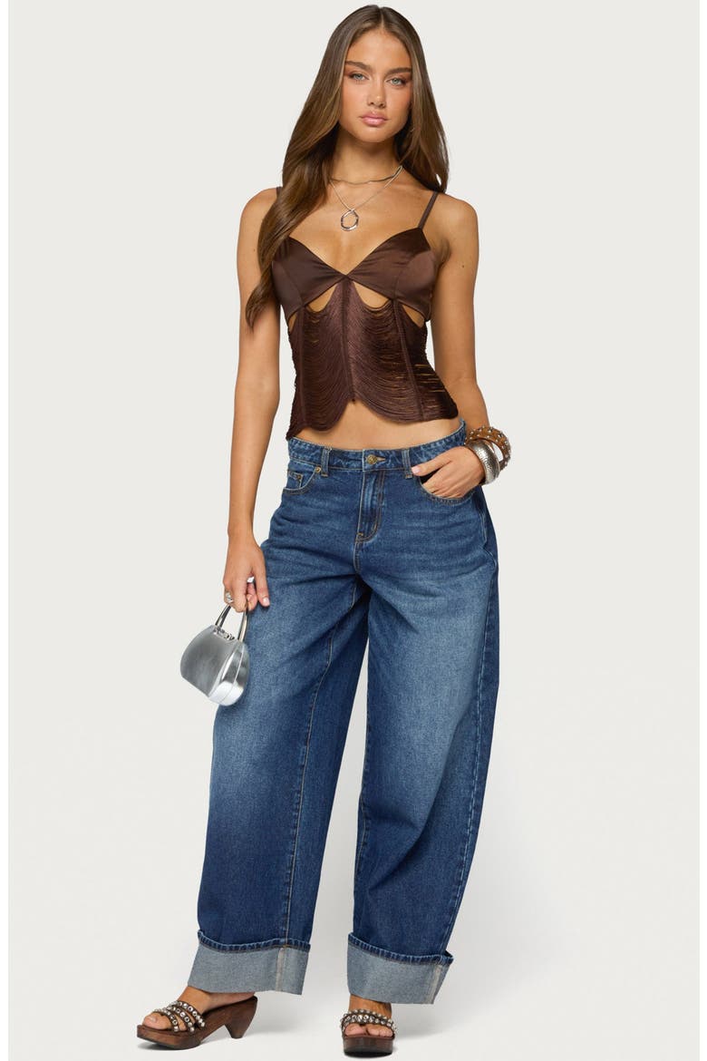 Dulcy Cutout Fringed Satin Camisole, Alternate, color, BROWN