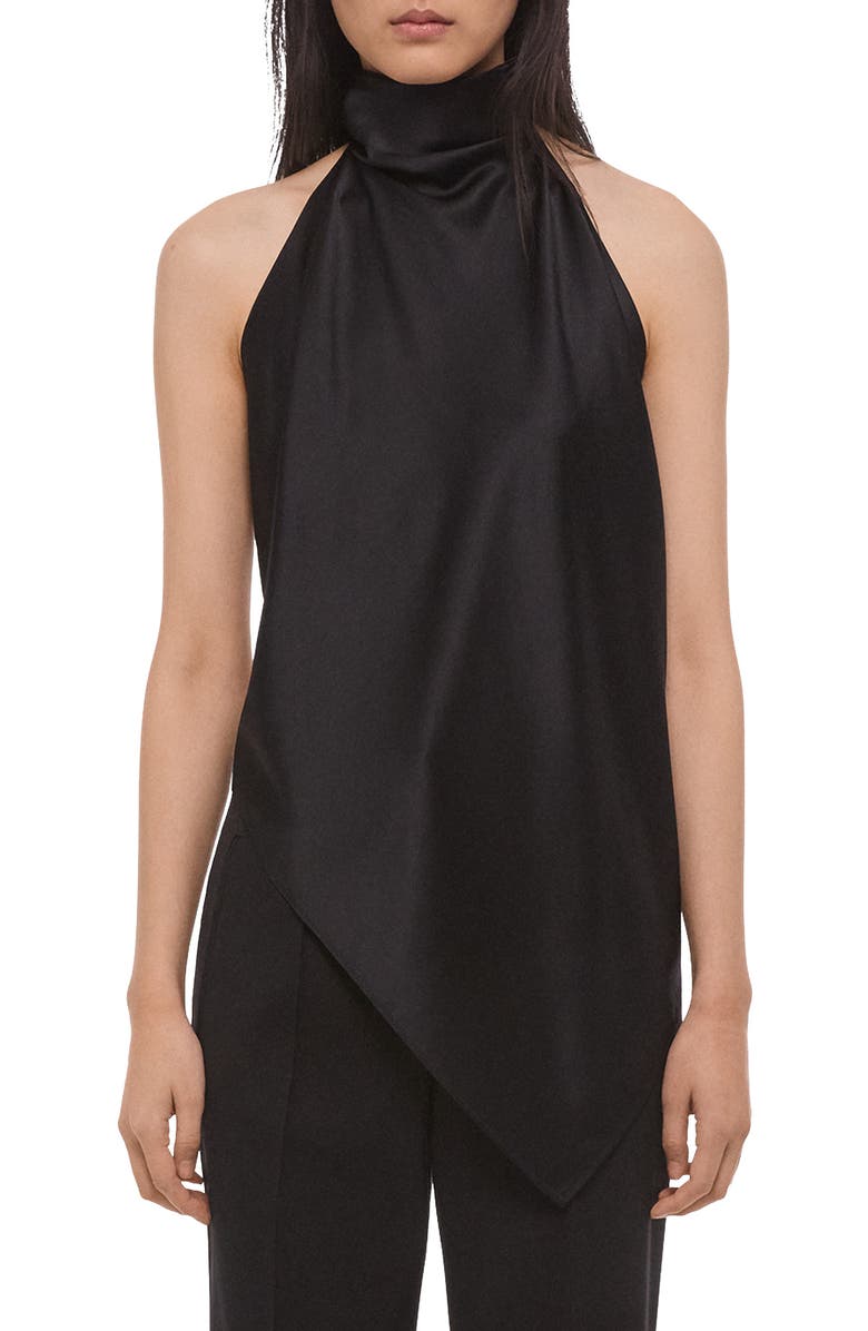 Helmut Lang Tie Scarf Sleeveless Silk Top, Main, color, Black