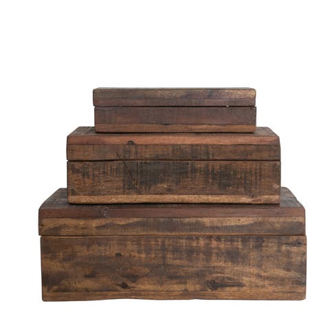 Reclaimed Vintage Wood Boxes, Set of 3 Sizes, Natural