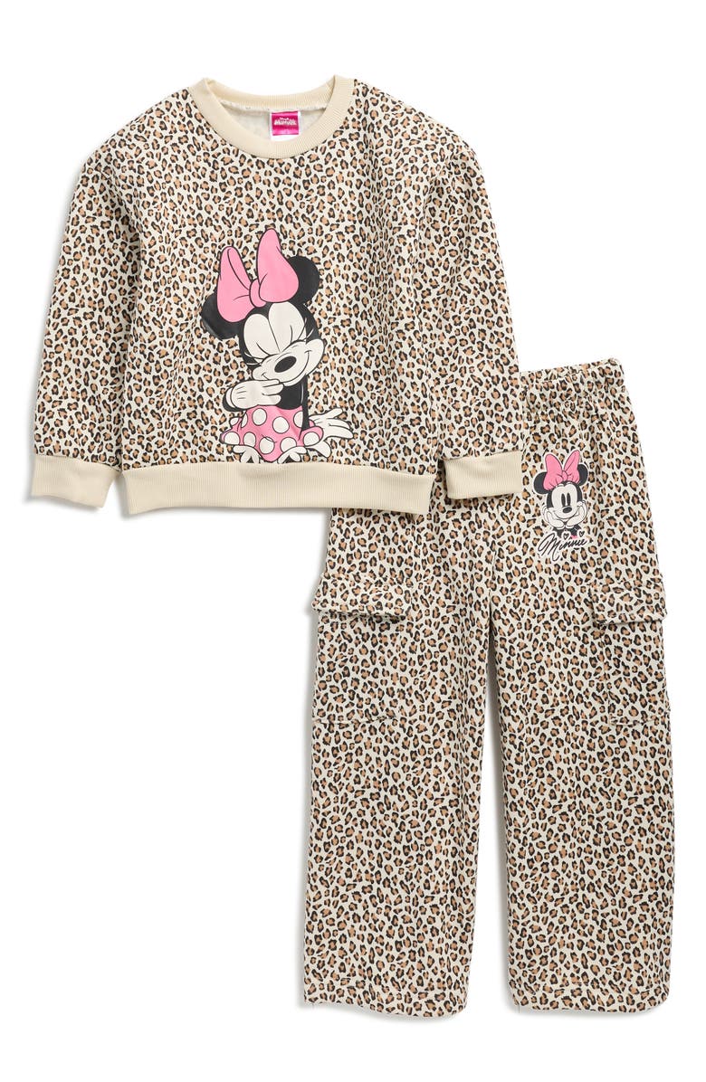 Children's Apparel Network x Disney<sup>®</sup> Kids' Minnie Mouse Animal Sweatshirt & Cargo Pants Set, Main, color, 