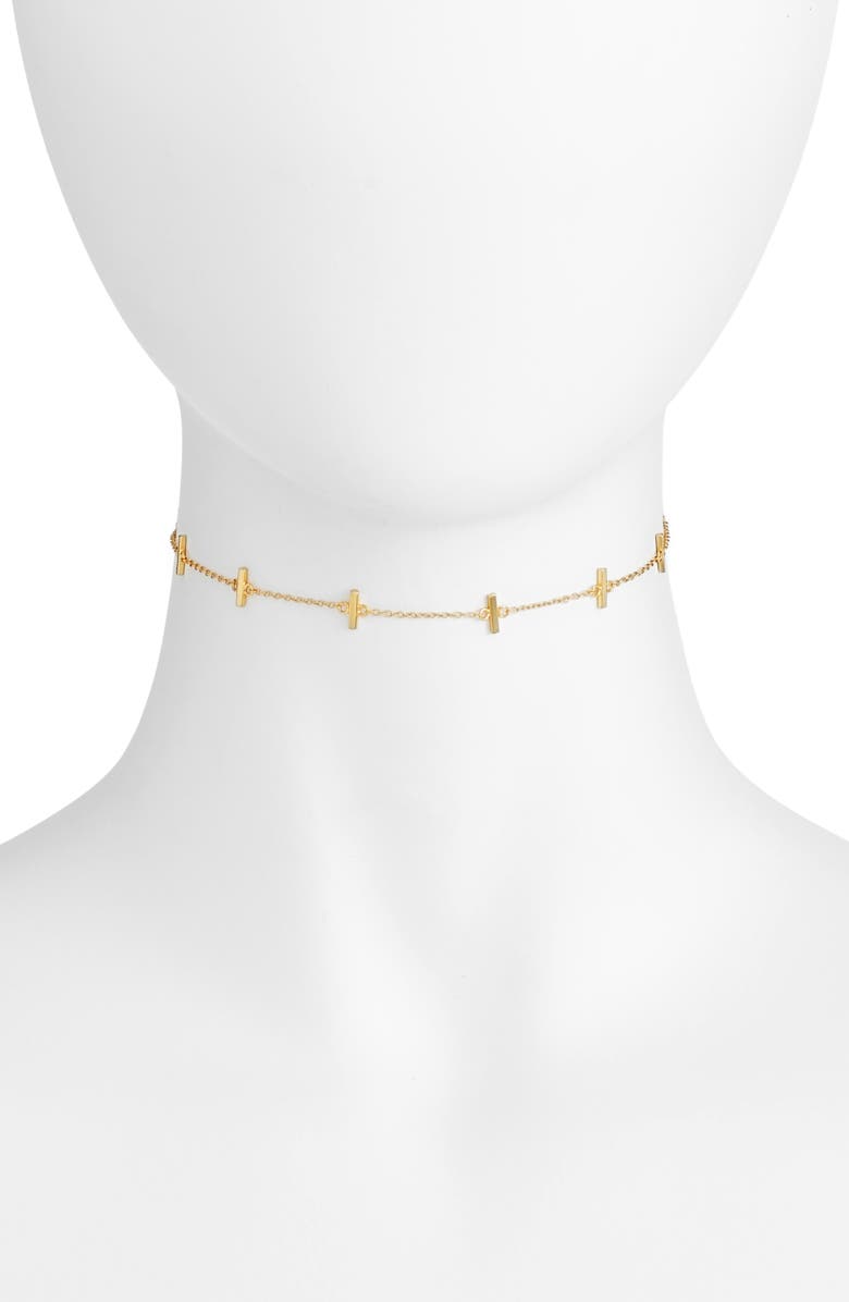 Argento Vivo Sterling Silver Bar Station Chain Choker, Alternate, color, Gold