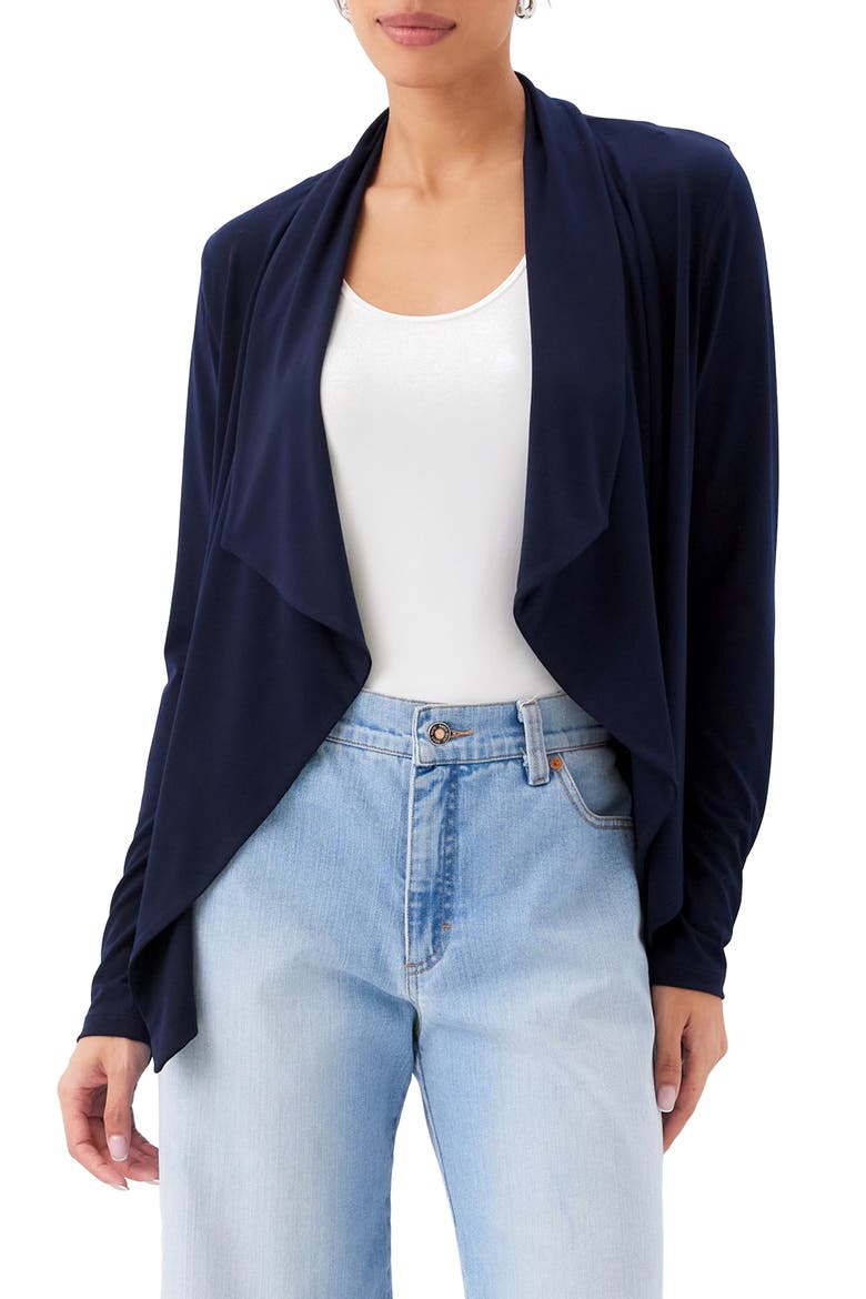 Travel Jersey Open Front Cardigan, Main, color, NAVY