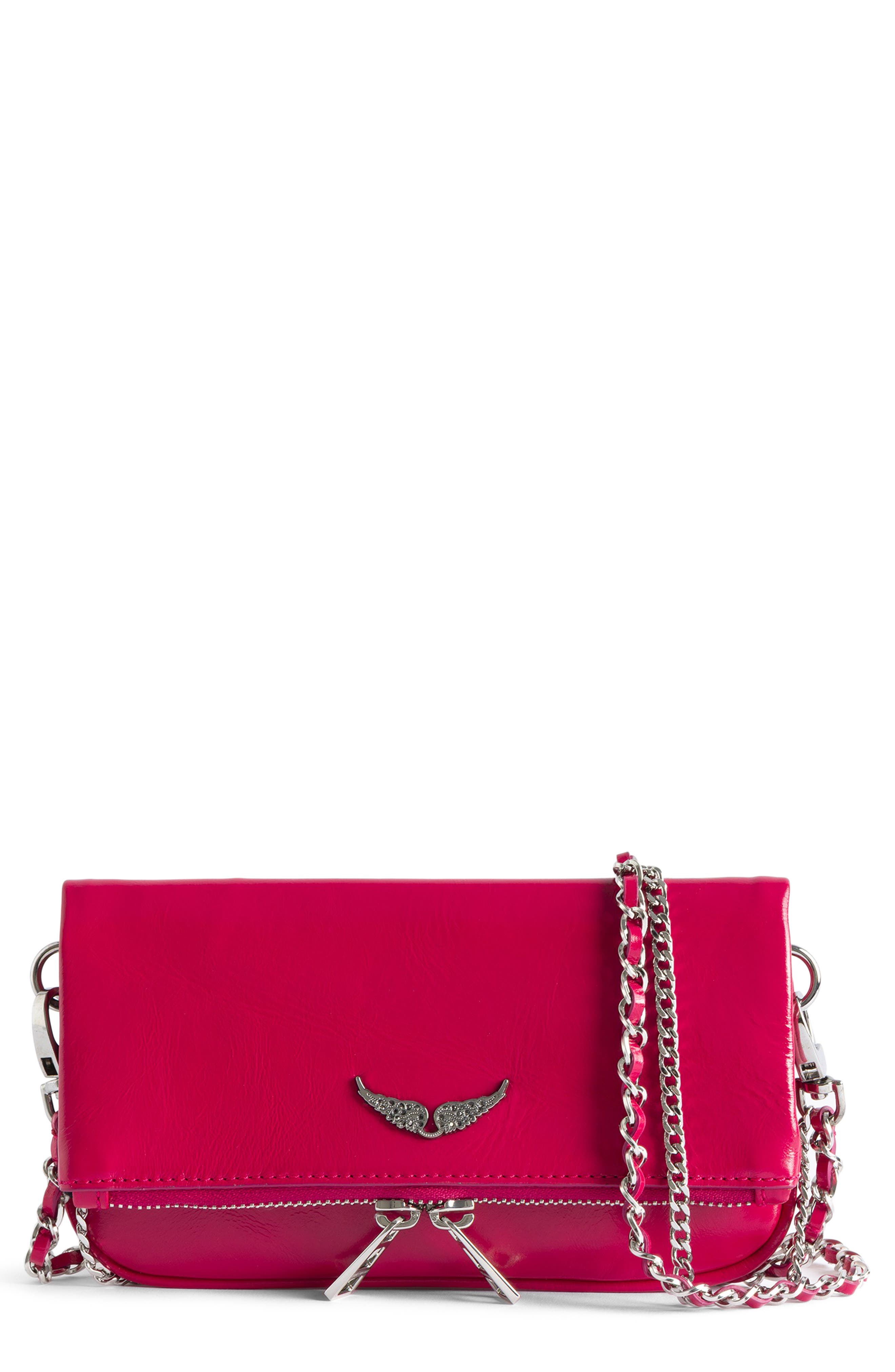 Zadig & Voltaire Rock Nano Patent Leather Clutch, Main, color, Podium