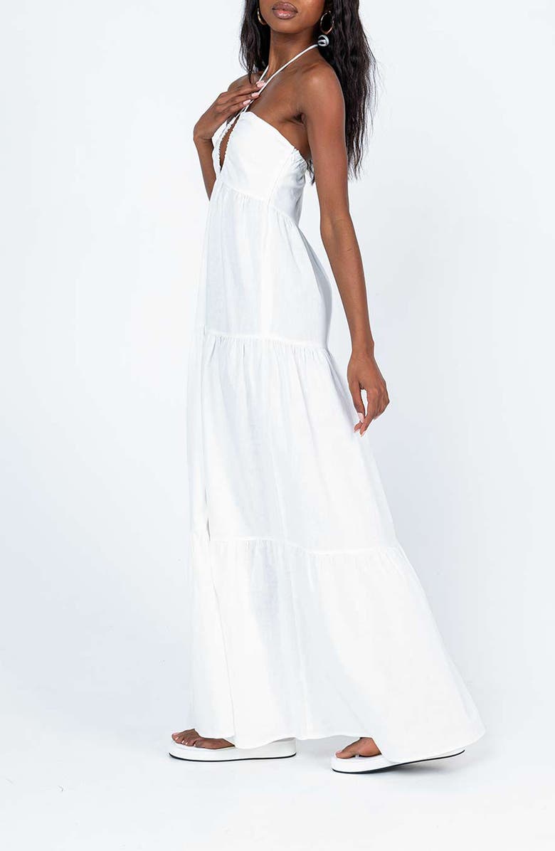 Princess Polly Lincoln Halter Cotton & Linen Maxi Dress, Alternate, color, White