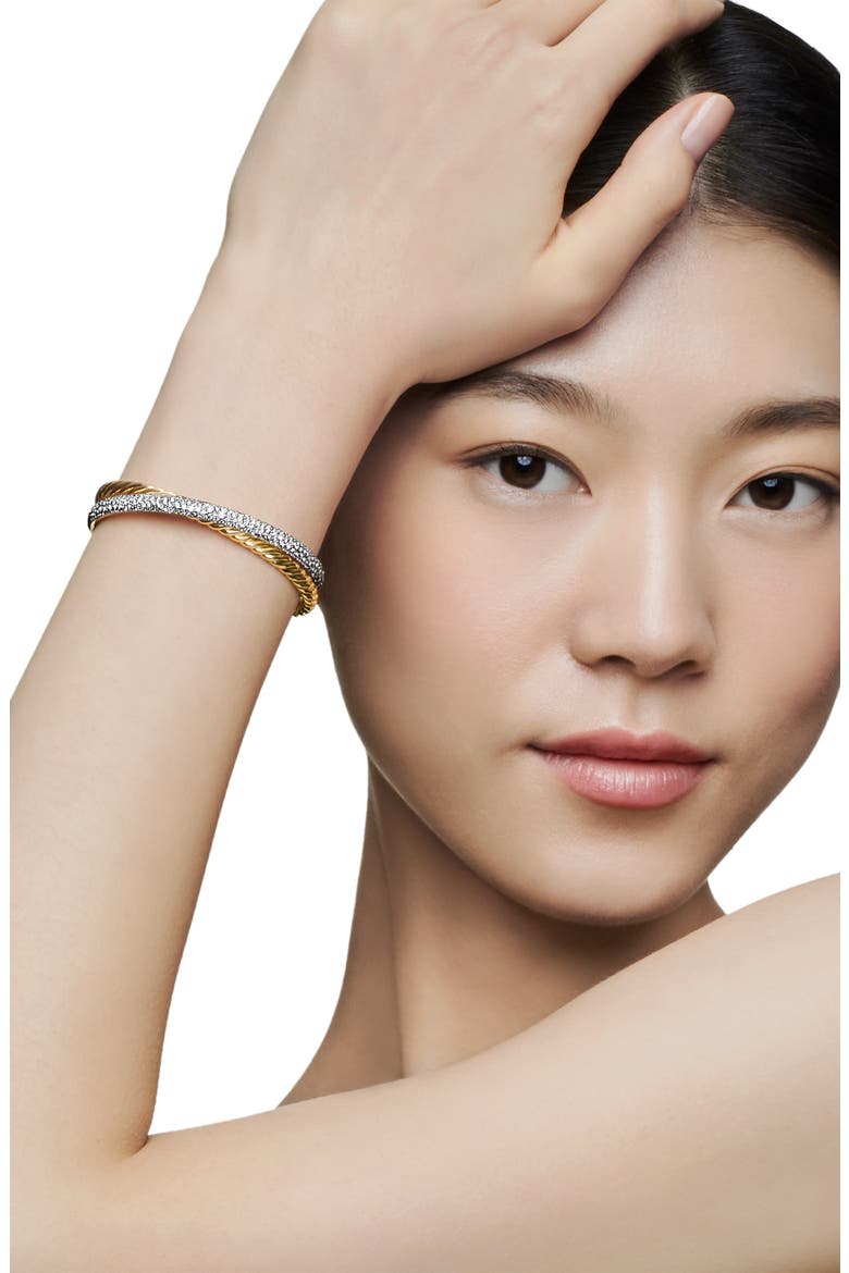 Pavé Diamond Two-Row Crossover Cuff Bracelet, Alternate, color, 18K YELLOW GOLD/ DIAMOND