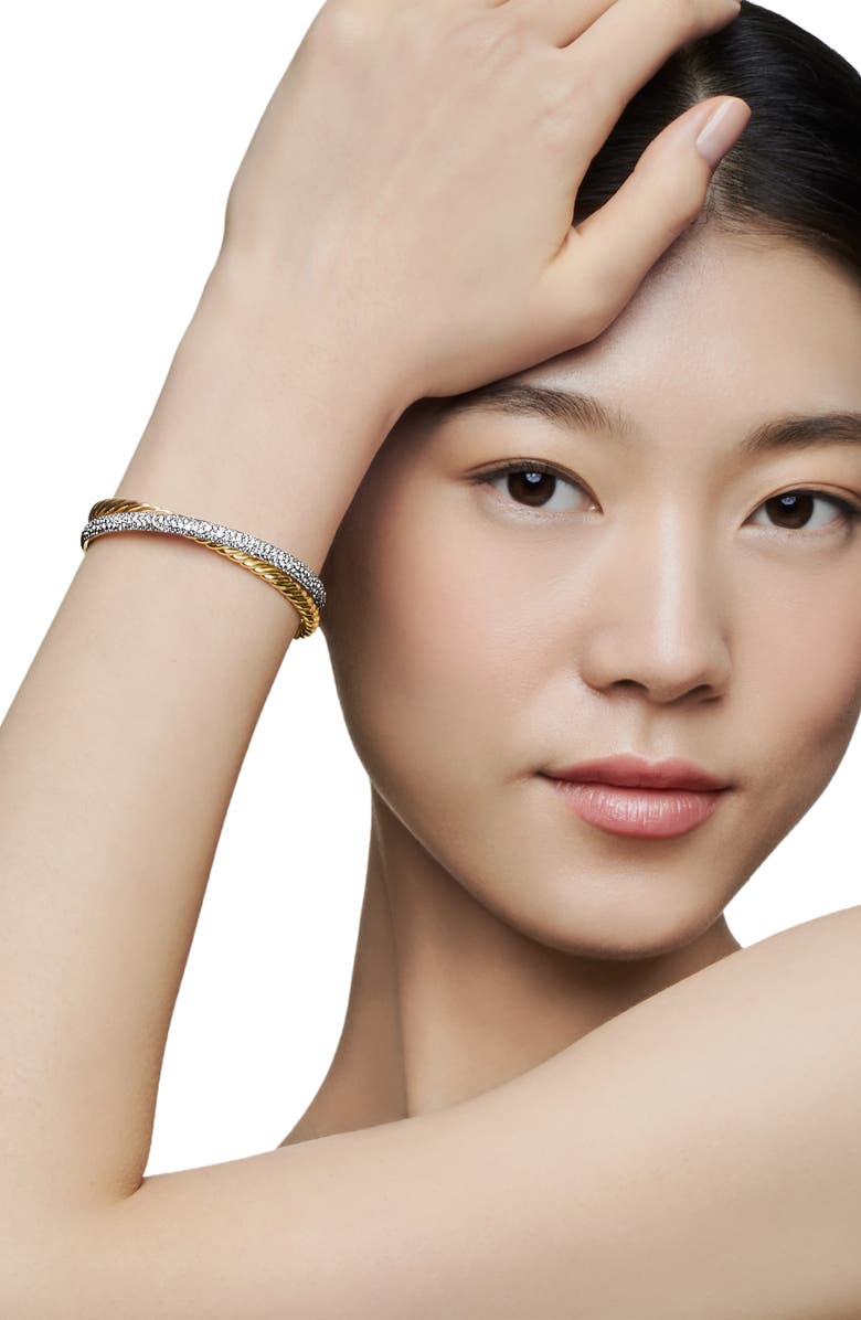 David Yurman Pavé Diamond Two-Row Crossover Cuff Bracelet, Alternate, color, 18K Yellow Gold/ Diamond