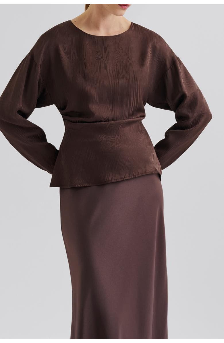 Malina Rosalie Jacquard Weave Satin Blouse, Alternate, color, Chocolate