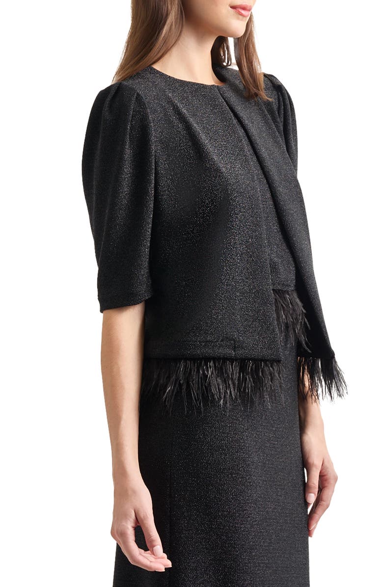 Misook Sparkle Feather Trim Jacket, Alternate, color,