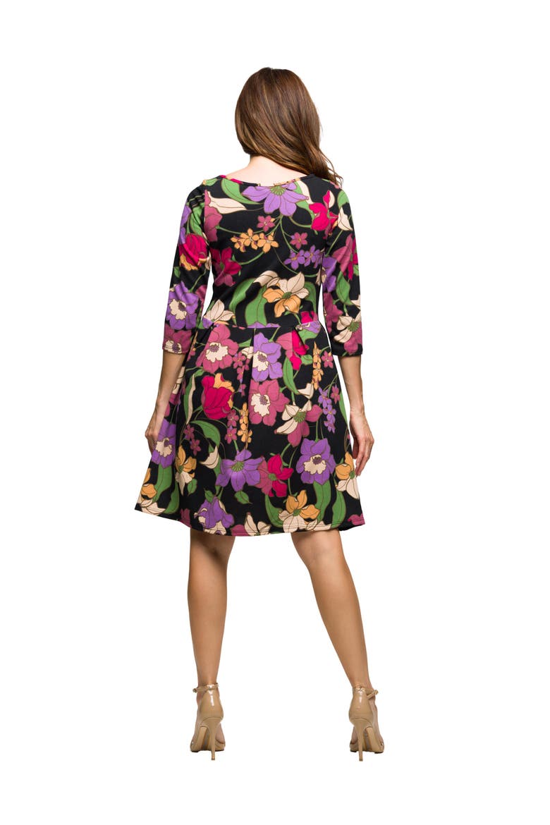 Floral Fit and Flare Pocket Knee Length Dress, Alternate, color, Black Multi