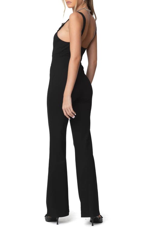 Shop Edikted Bianka Buckle Strap Flare Jumpsuit In Black
